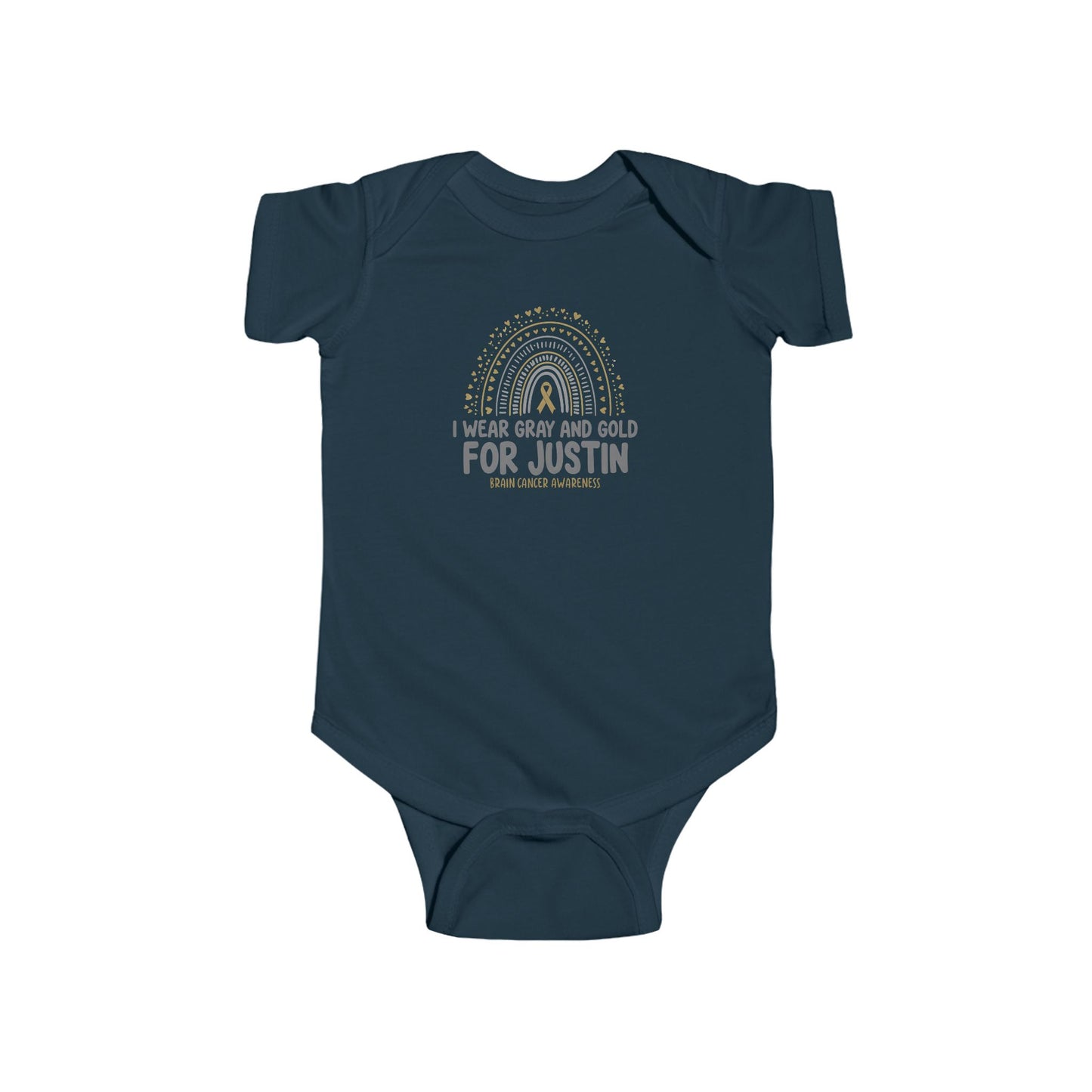 JUSTIN ONESIE I WEAR Gray and Gold Infant Bodysuit for Awareness