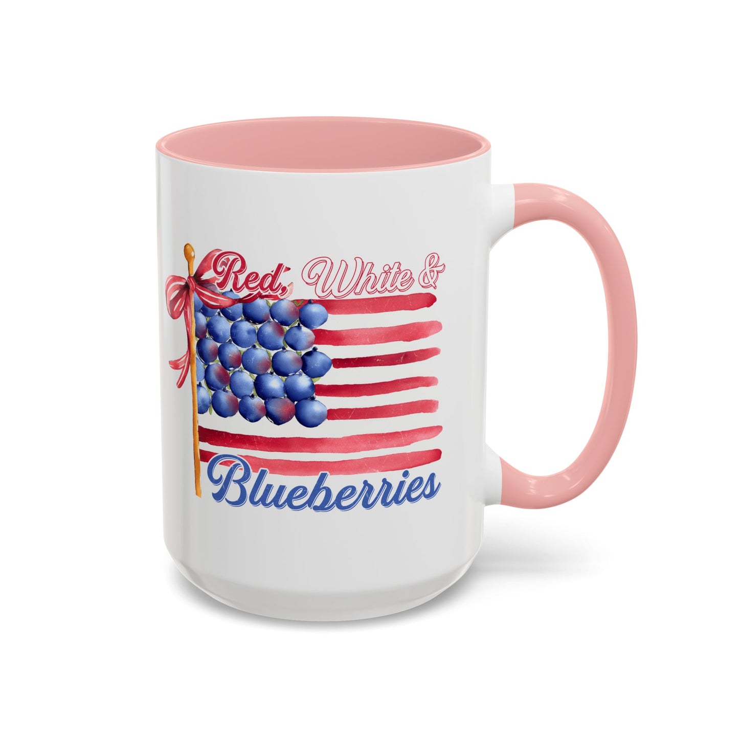 July 4th Accent Coffee Mug with Red, White & Blueberries Design, Patriotic Mug, Americana Decor, Summer BBQ Drinkware, Holiday Gift