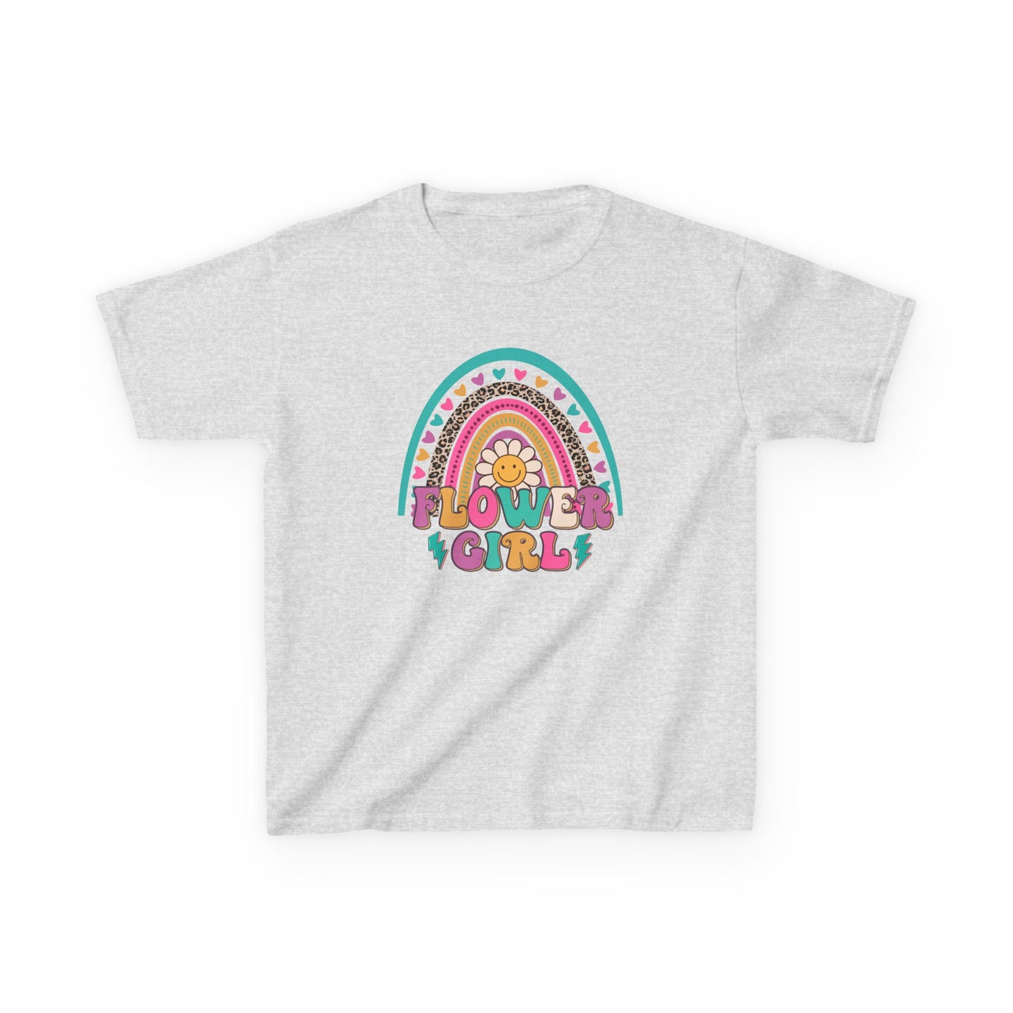 Flower Girl Kids Heavy Cotton Tee - Colorful Rainbow Design for Flower Girls
