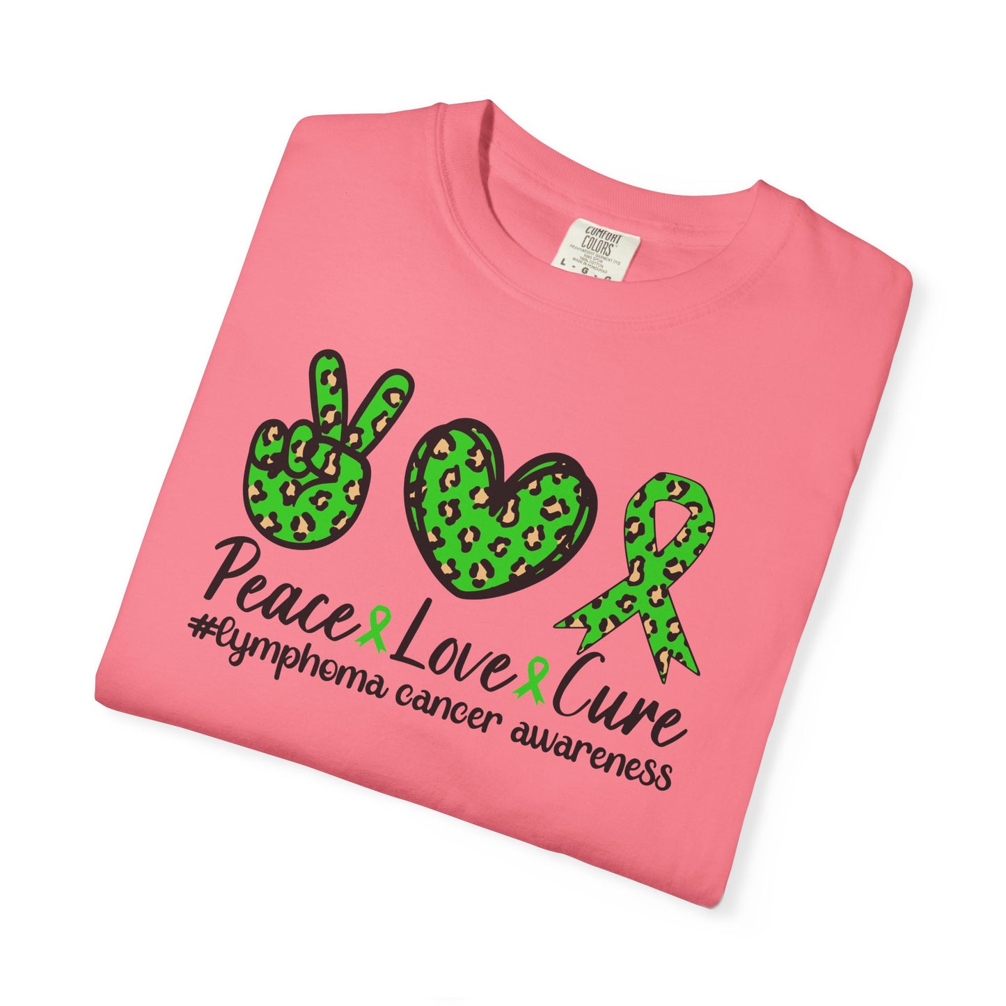 Peace, Love, Cure Unisex Garment-Dyed T-shirt for Lymphoma Awareness, Comfortable Tee, Cancer Support Shirt, Gift for Awareness [...]
