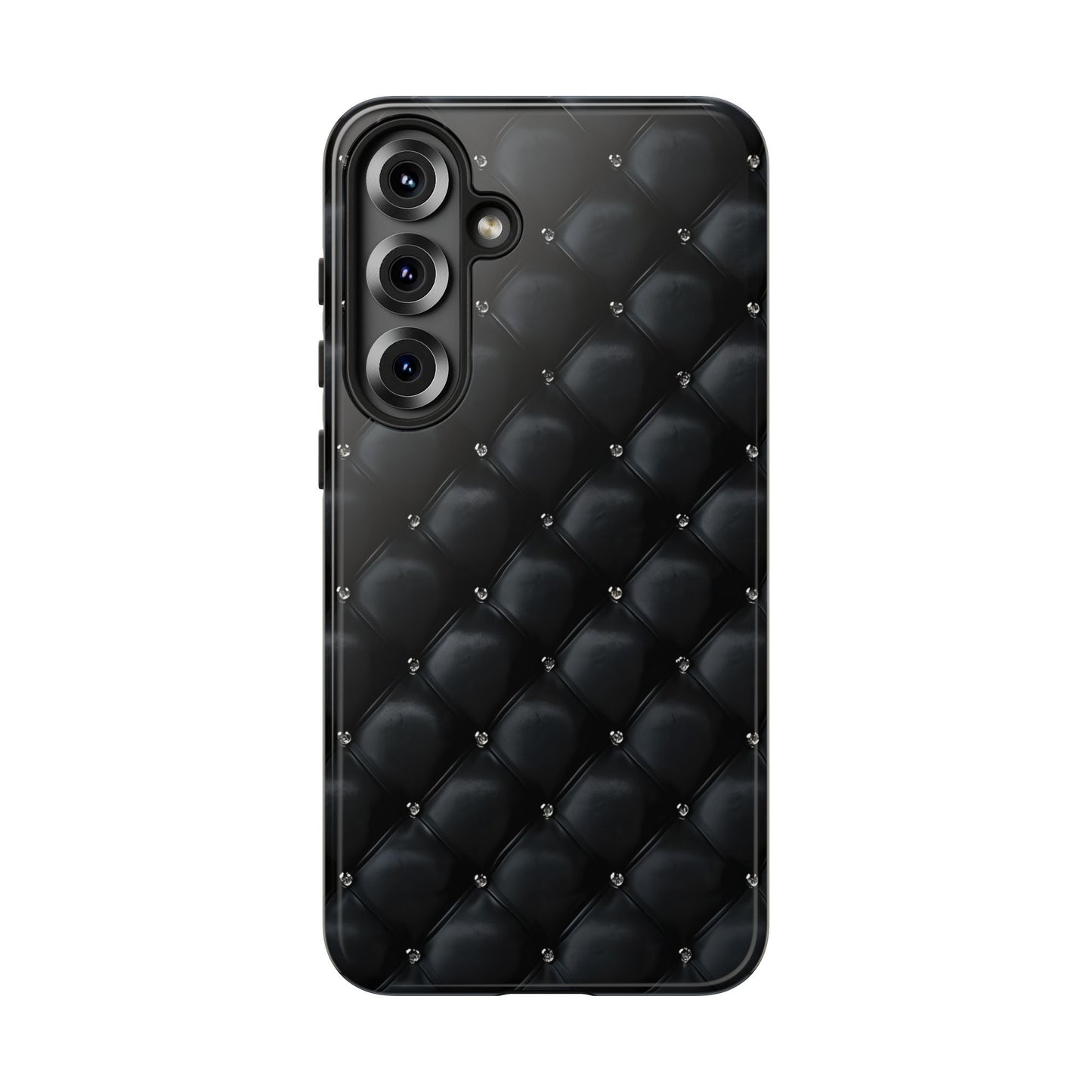 Stylish Tough Phone Case - Elegant Black Quilted Design