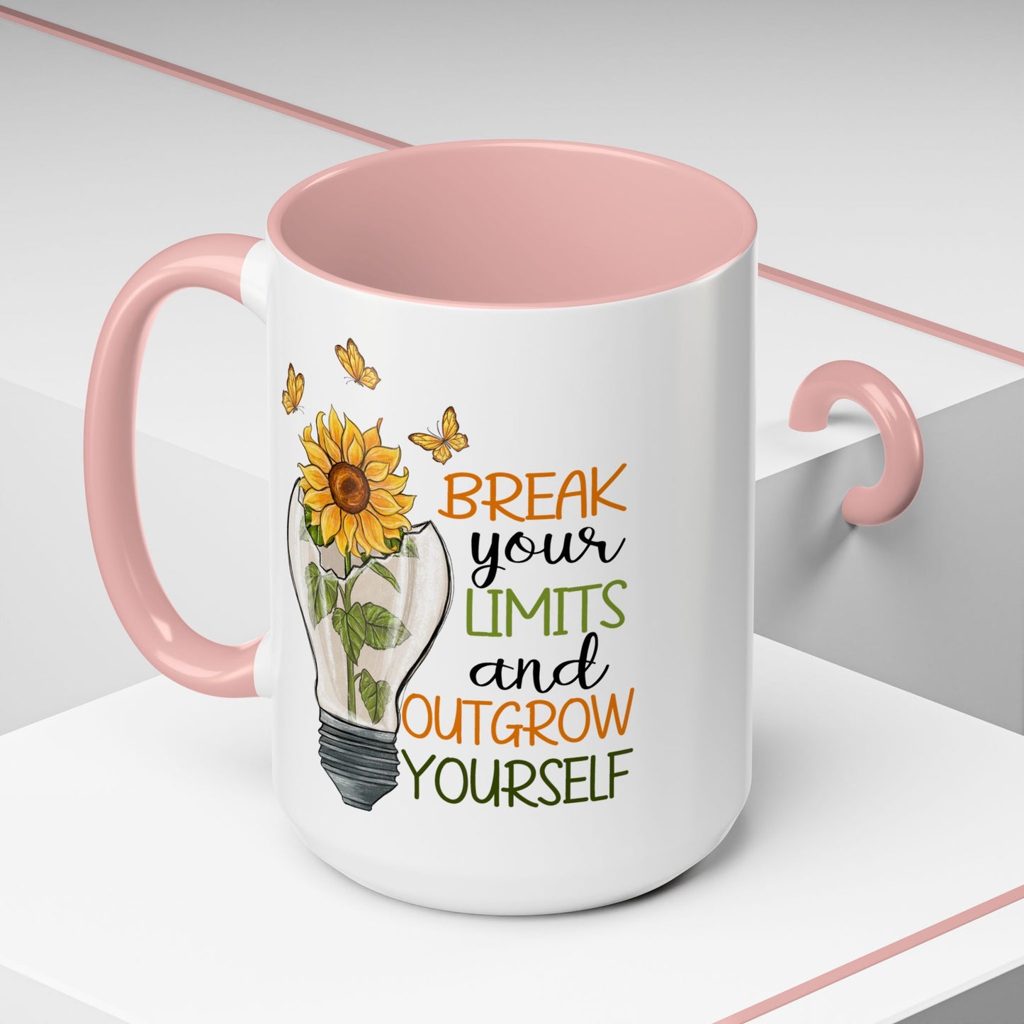 Inspirational Sunflower Coffee Mug - Break Your Limits & Outgrow Yourself - 15oz