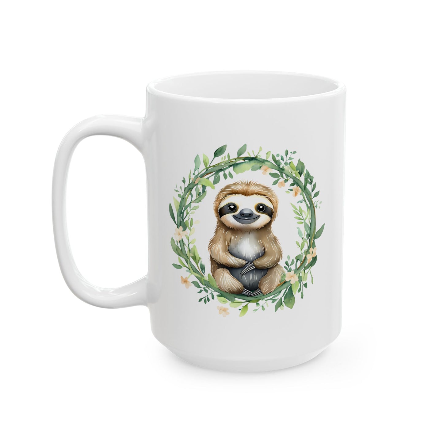 Sloth Floral Wreath Ceramic Mug - 15oz - Perfect Gift for Nature Lovers