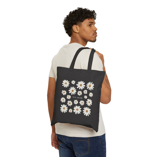 Floral Cotton Canvas Tote Bag - Eco-Friendly Shopping Companion