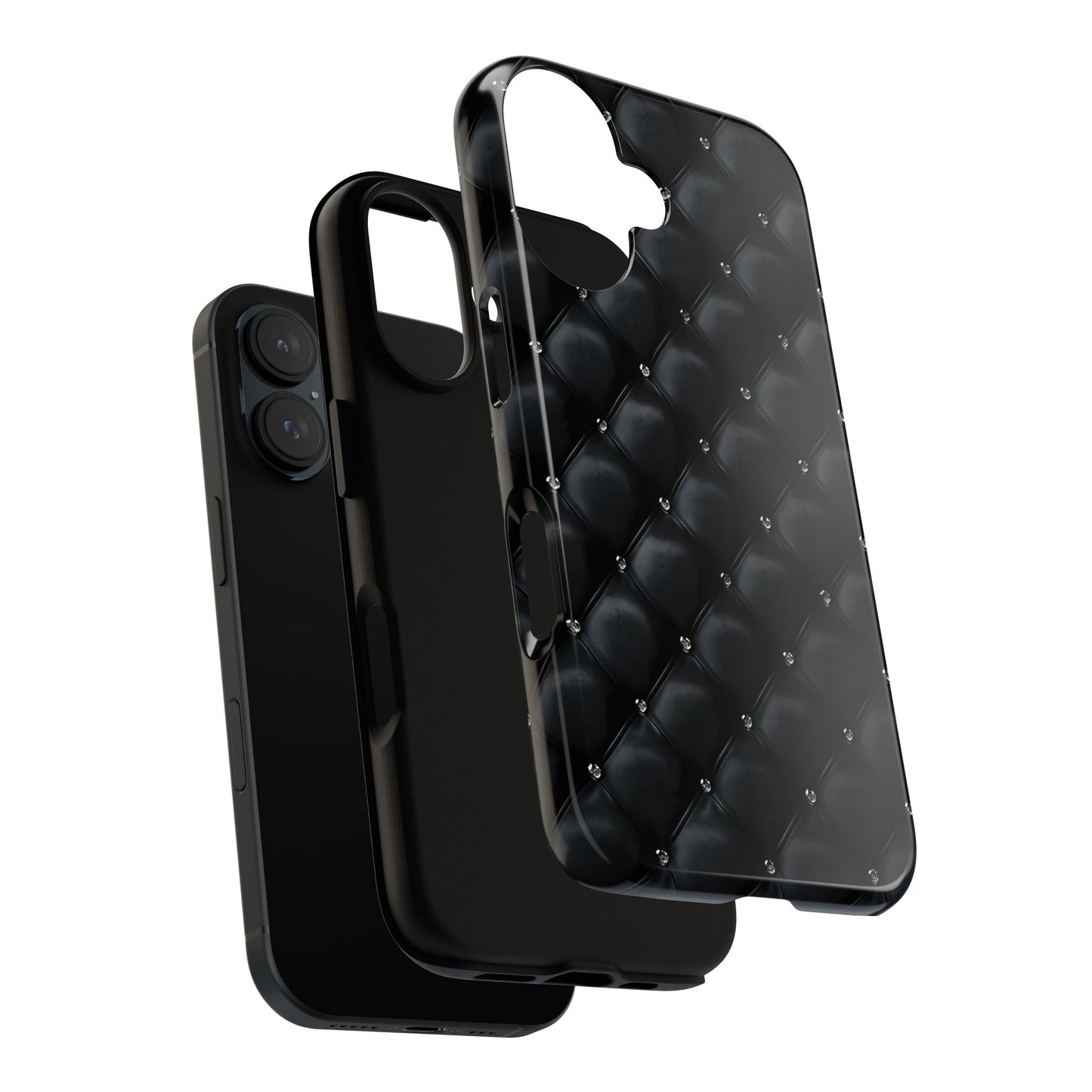Stylish Tough Phone Case - Elegant Black Quilted Design