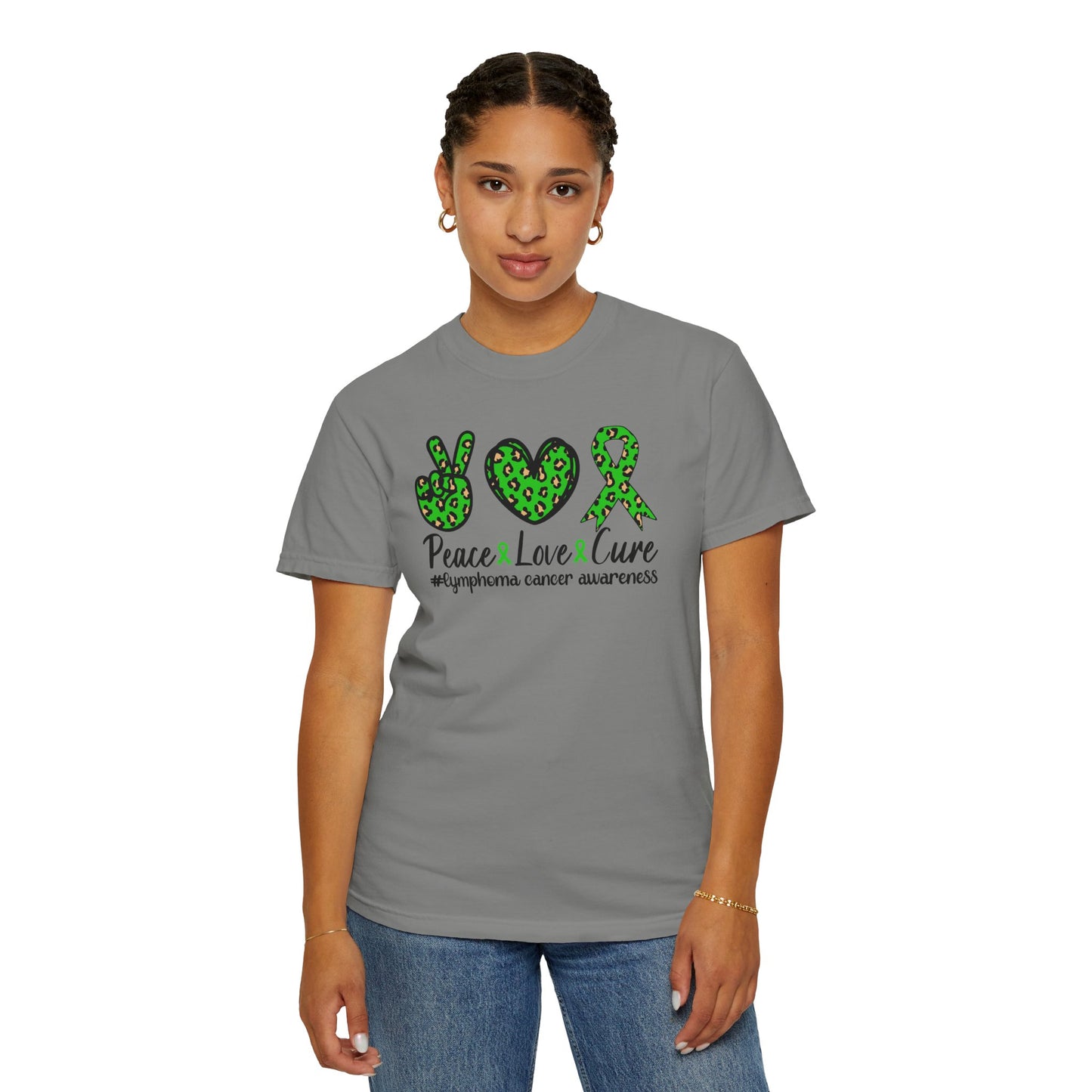 Peace, Love, Cure Unisex Garment-Dyed T-shirt for Lymphoma Awareness, Comfortable Tee, Cancer Support Shirt, Gift for Awareness [...]
