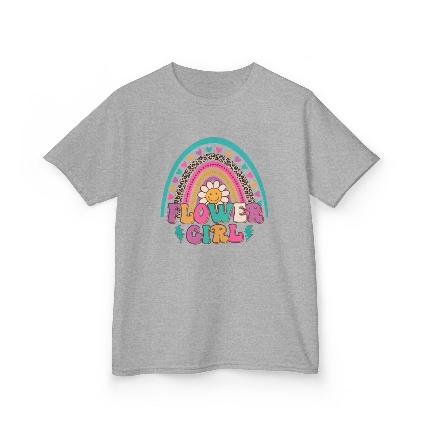 Flower Girl Kids Heavy Cotton Tee - Colorful Rainbow Design for Flower Girls