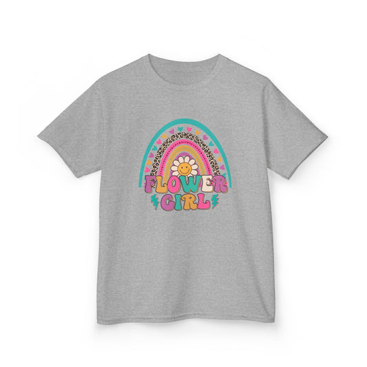 Flower Girl Kids Heavy Cotton Tee - Colorful Rainbow Design for Flower Girls