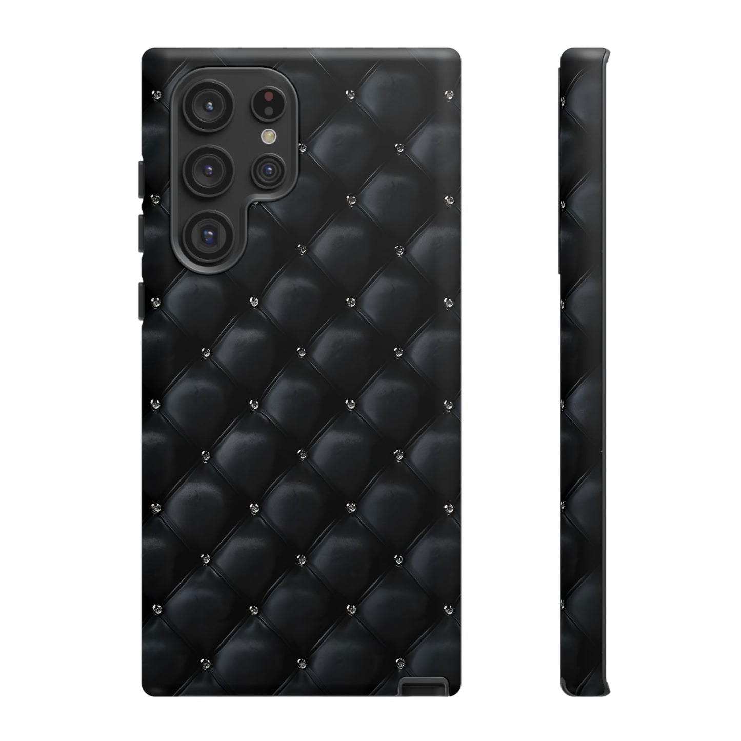 Stylish Tough Phone Case - Elegant Black Quilted Design