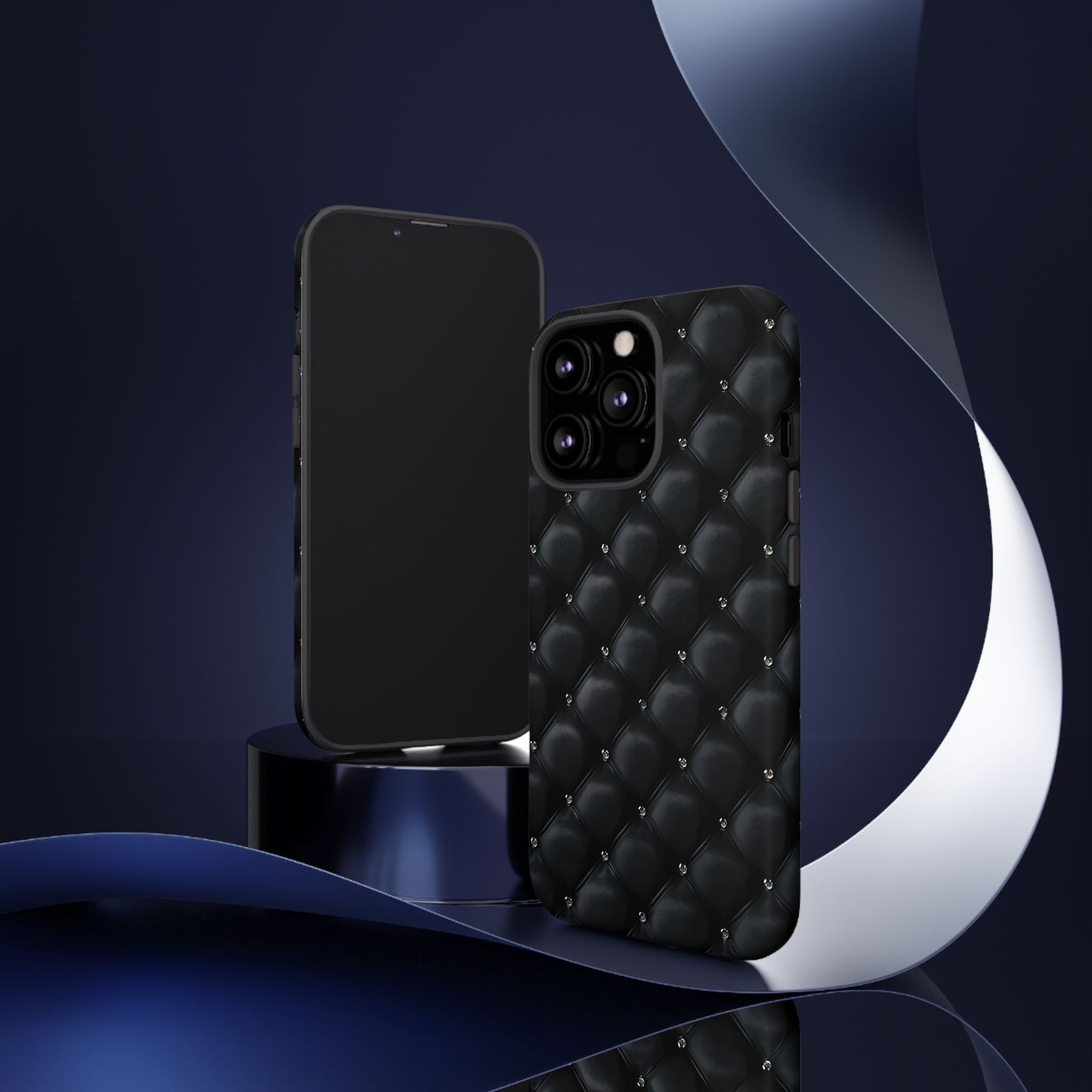 Stylish Tough Phone Case - Elegant Black Quilted Design