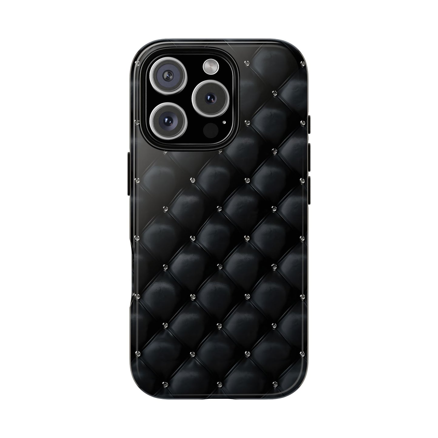 Stylish Tough Phone Case - Elegant Black Quilted Design