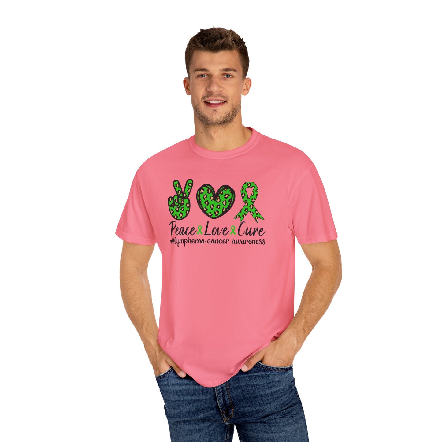 Peace, Love, Cure Unisex Garment-Dyed T-shirt for Lymphoma Awareness, Comfortable Tee, Cancer Support Shirt, Gift for Awareness [...]