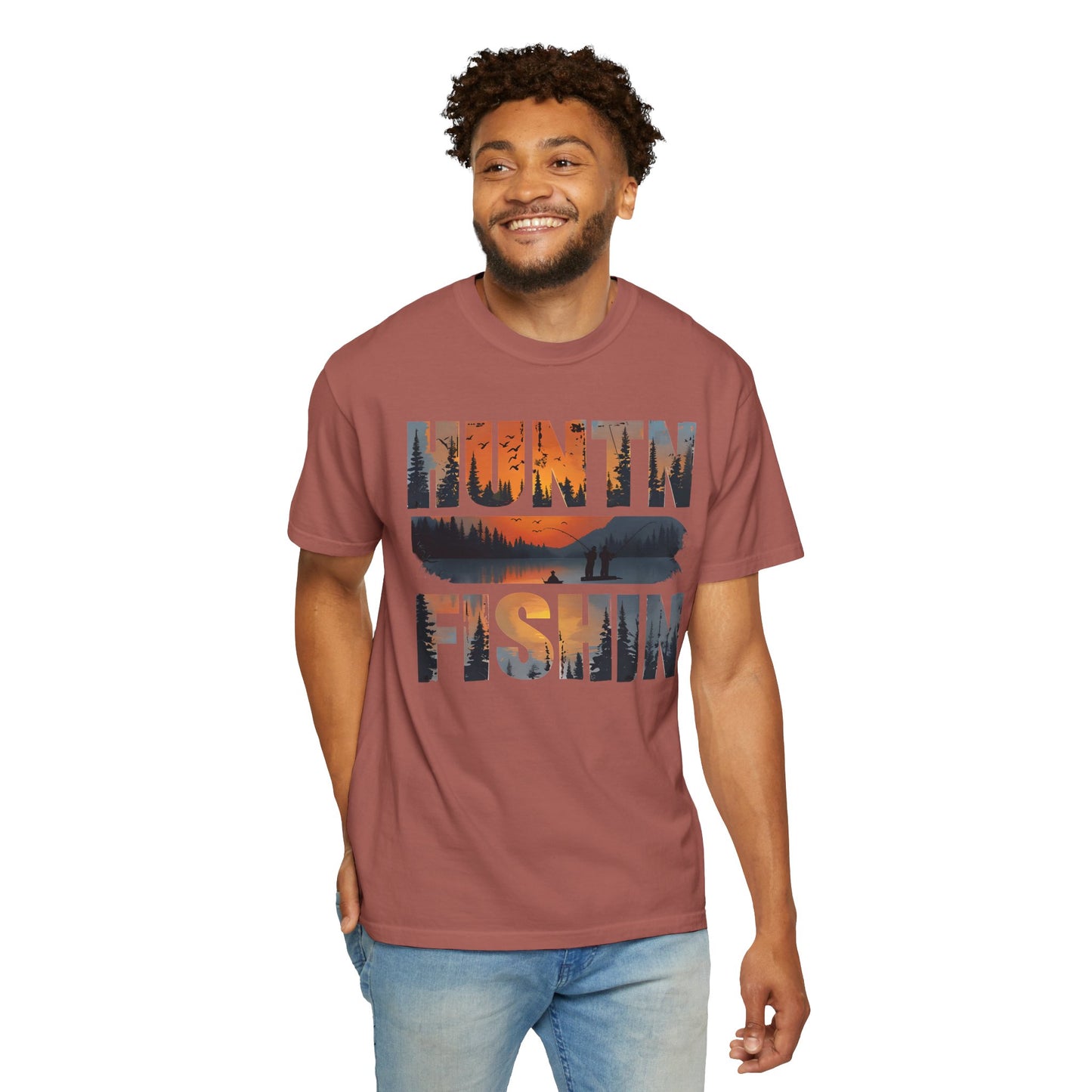Unisex Garment-Dyed T-Shirt – "HUNTIN' & FISHIN'" Outdoor Adventure Tee