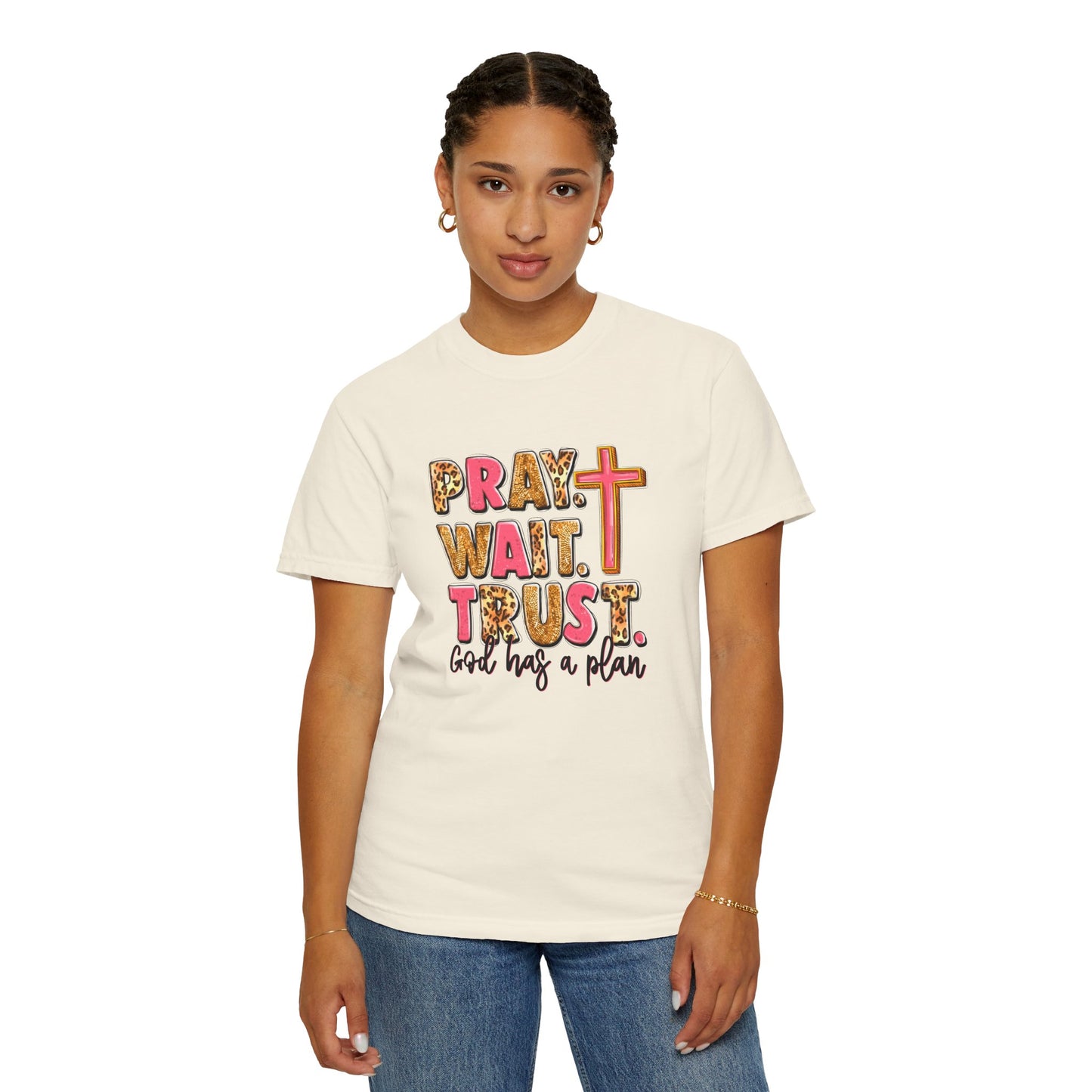 Inspirational Unisex Garment-Dyed T-Shirt - 'Pray Wait Trust'