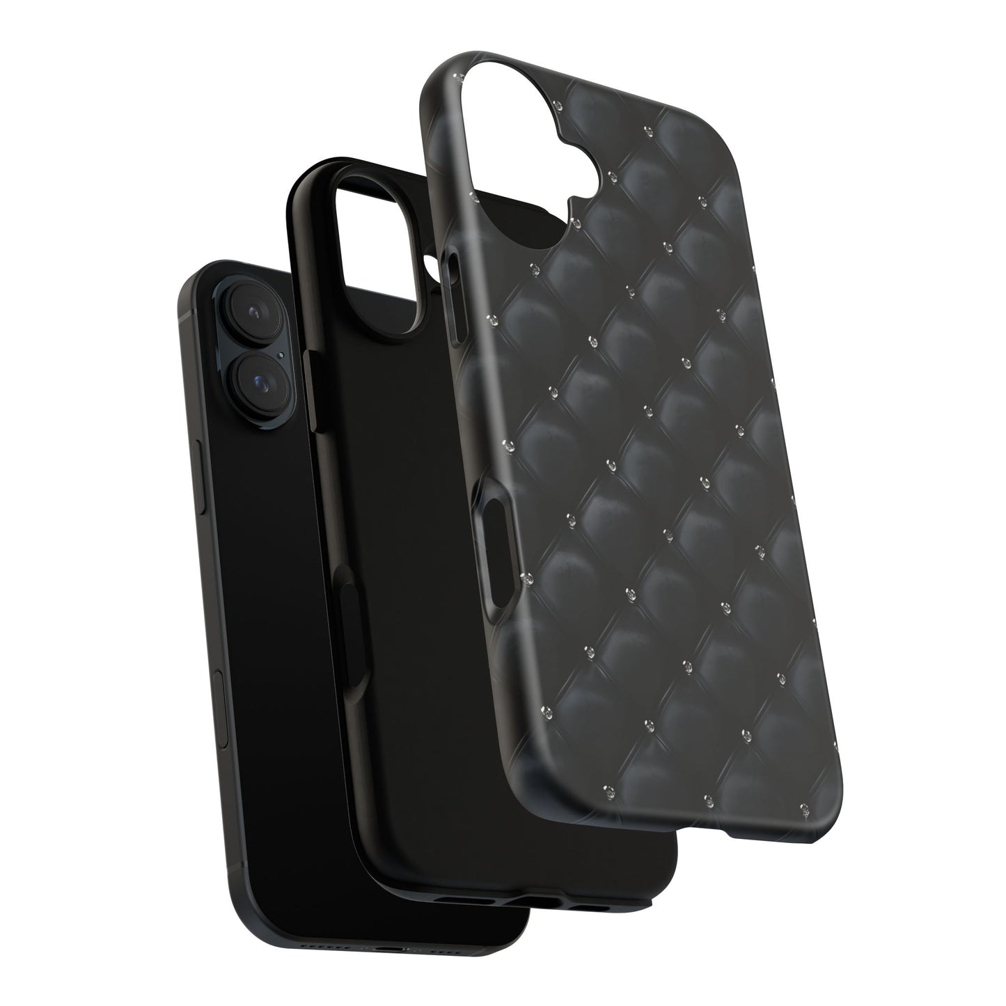 Stylish Tough Phone Case - Elegant Black Quilted Design