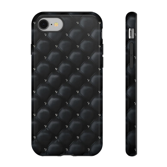 Stylish Tough Phone Case - Elegant Black Quilted Design