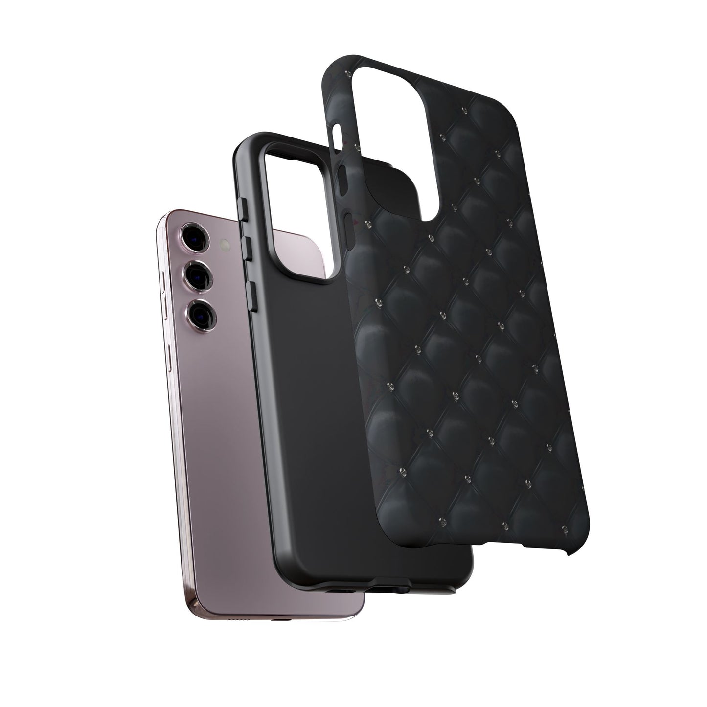 Stylish Tough Phone Case - Elegant Black Quilted Design