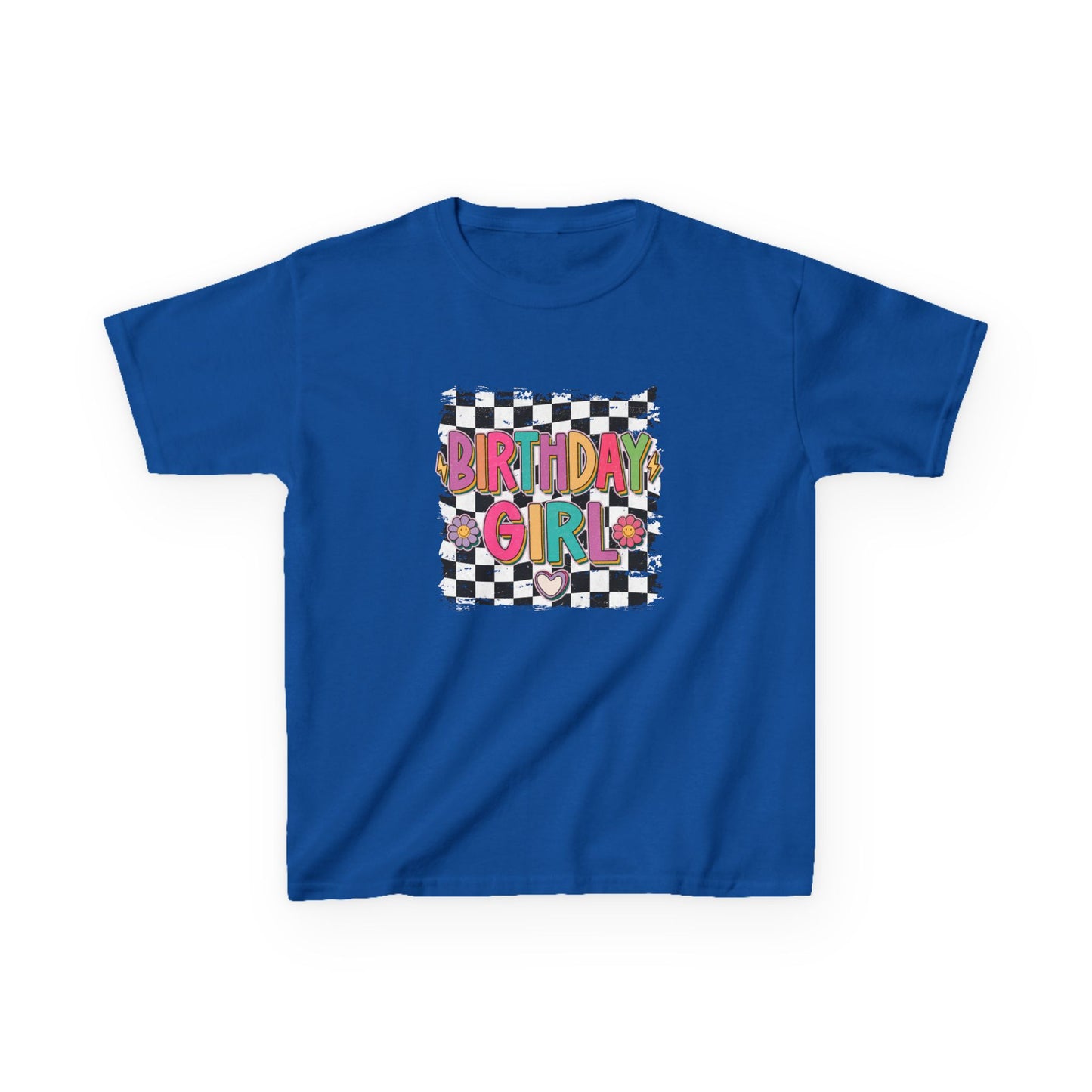 Birthday Girl Kids Heavy Cotton Tee - Fun Checkered Design for Celebrations