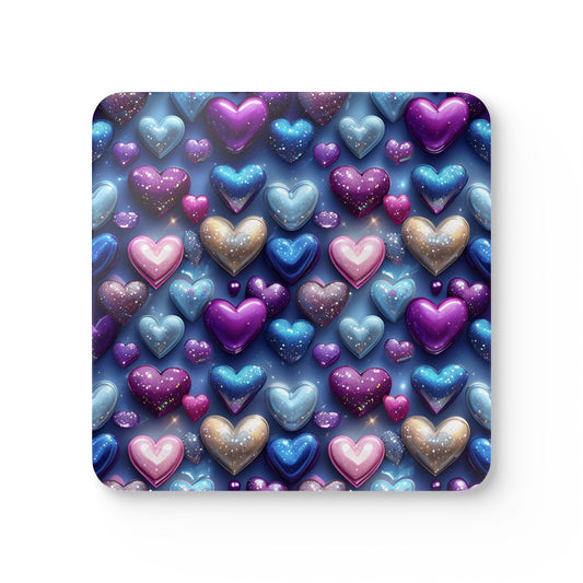 Colorful Heart Corkwood Coaster Set - Perfect for Love & Celebration