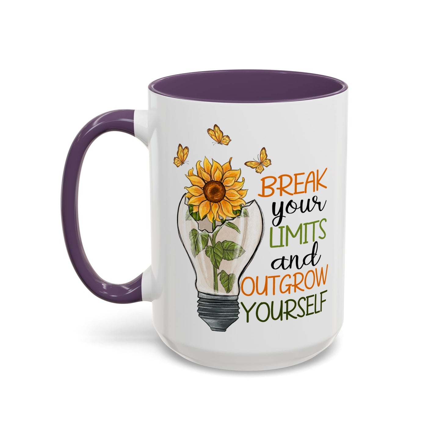 Inspirational Sunflower Coffee Mug - Break Your Limits & Outgrow Yourself - 15oz