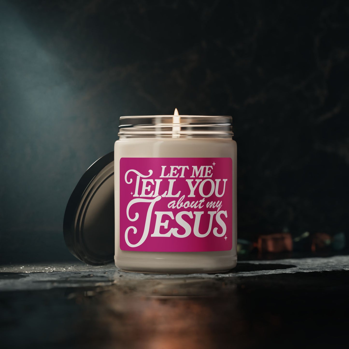 Let Me Tell You About My Jesus Scented Soy Candle - 9oz Inspirational Home Decor