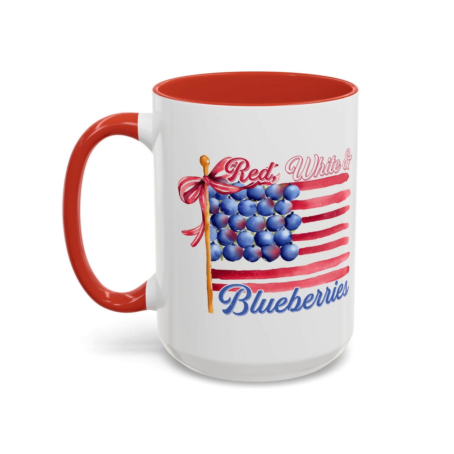 July 4th Accent Coffee Mug with Red, White & Blueberries Design, Patriotic Mug, Americana Decor, Summer BBQ Drinkware, Holiday Gift