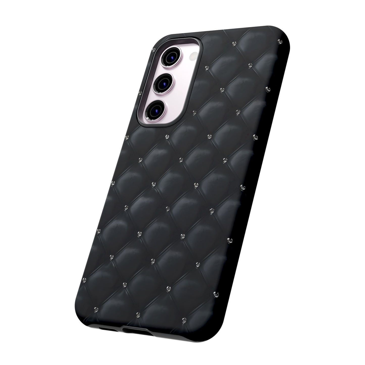 Stylish Tough Phone Case - Elegant Black Quilted Design