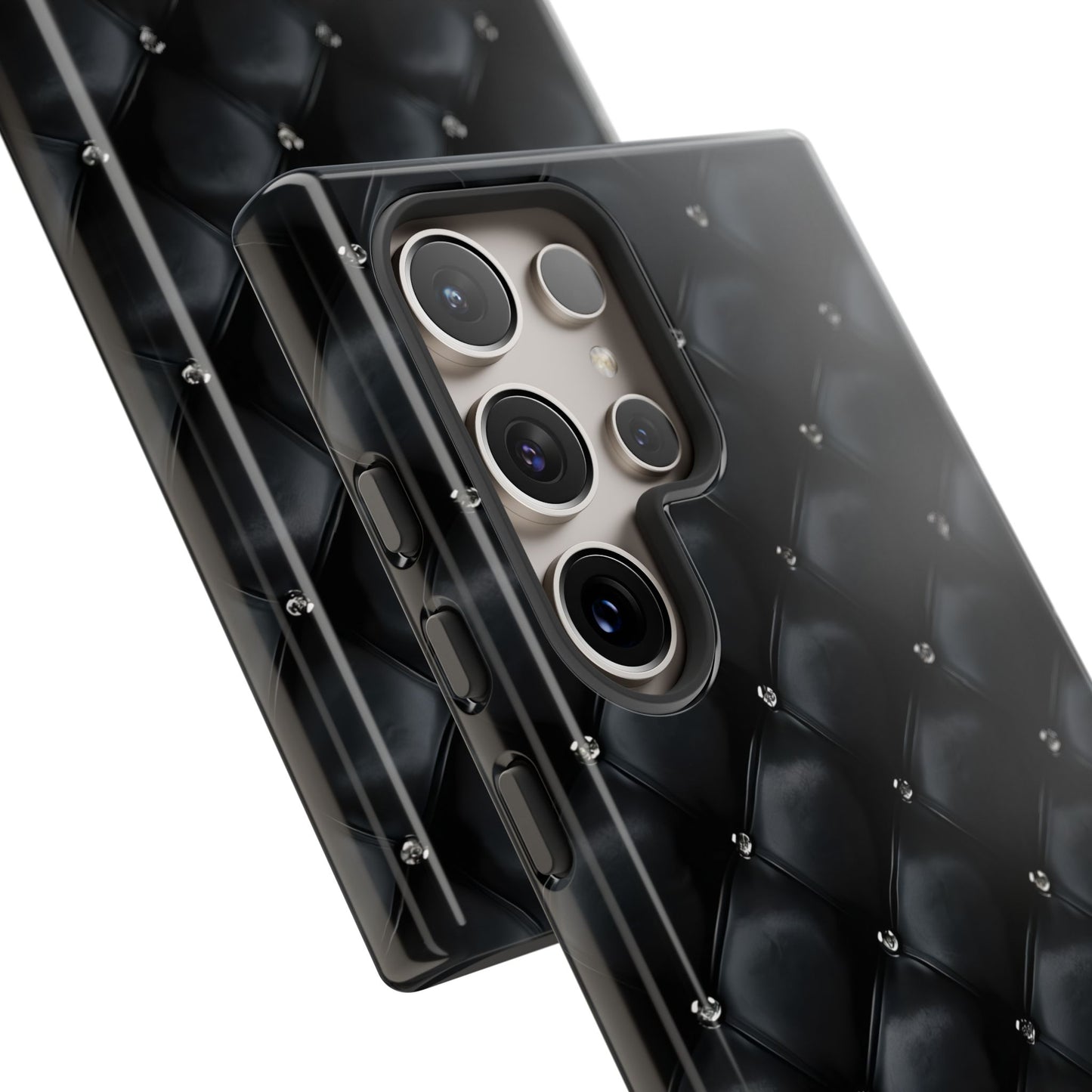 Stylish Tough Phone Case - Elegant Black Quilted Design