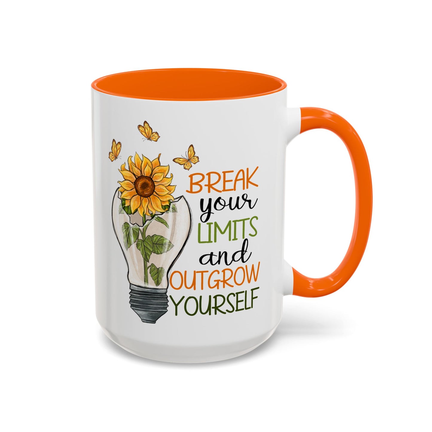 Inspirational Sunflower Coffee Mug - Break Your Limits & Outgrow Yourself - 15oz