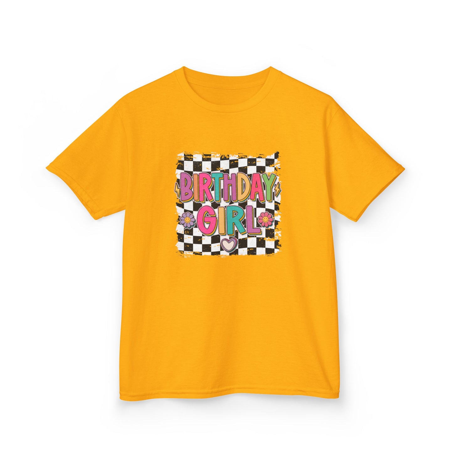 Birthday Girl Kids Heavy Cotton Tee - Fun Checkered Design for Celebrations