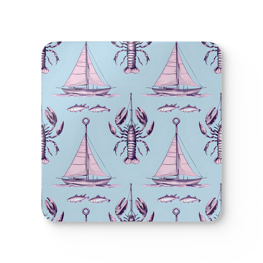 Nautical Corkwood Coaster Set - Sailboats & Sea Life Design