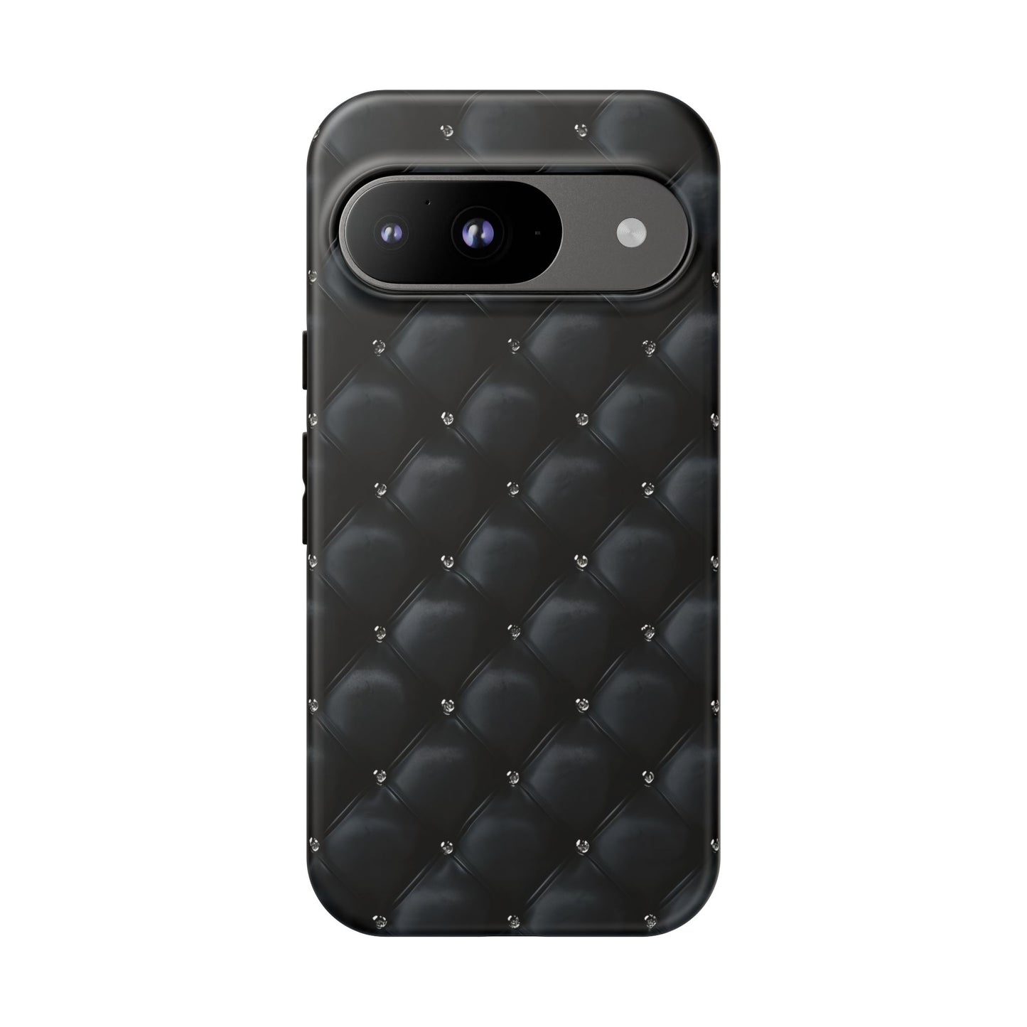 Stylish Tough Phone Case - Elegant Black Quilted Design