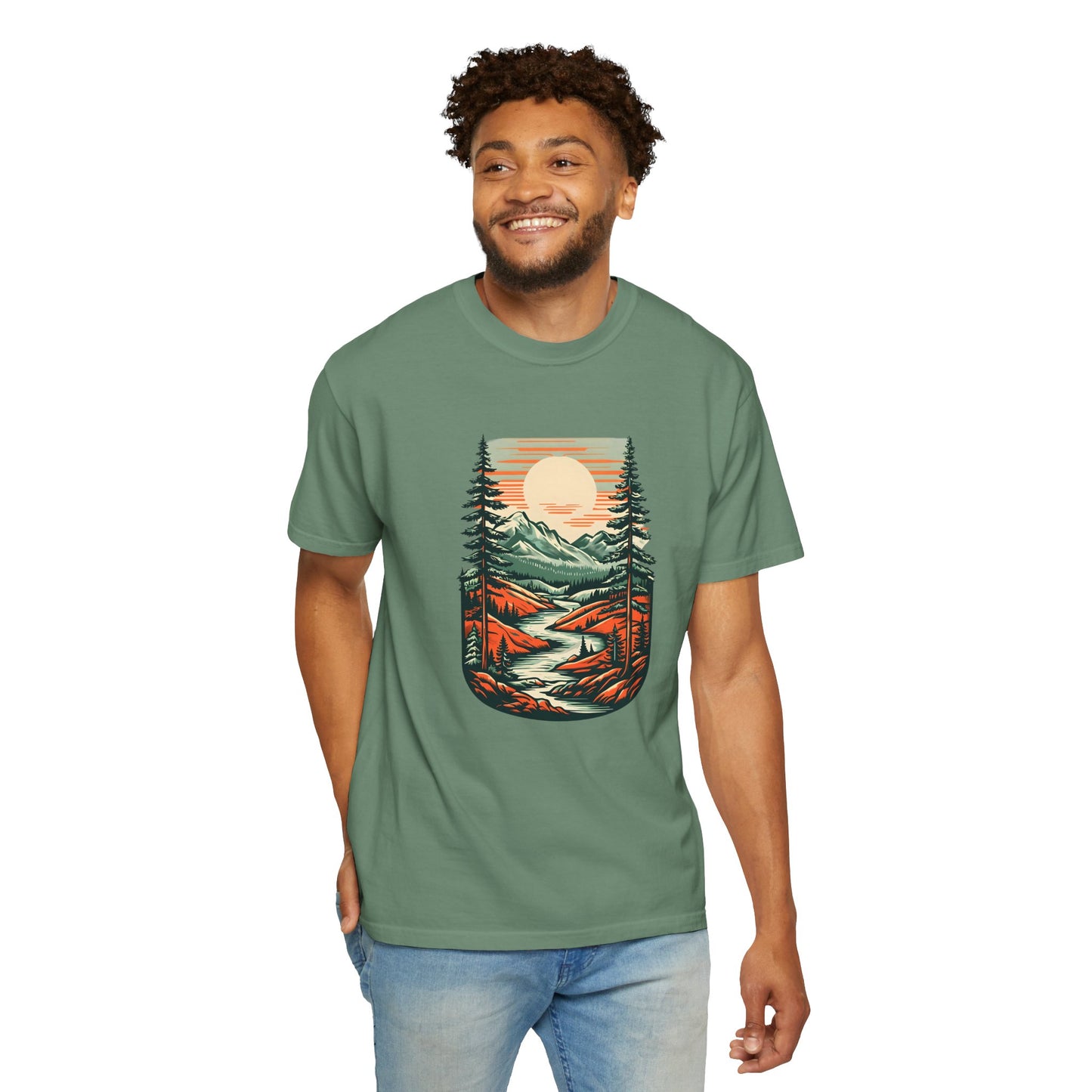 Unisex Garment-Dyed Nature Illustration T-shirt - Perfect for Outdoor Lovers