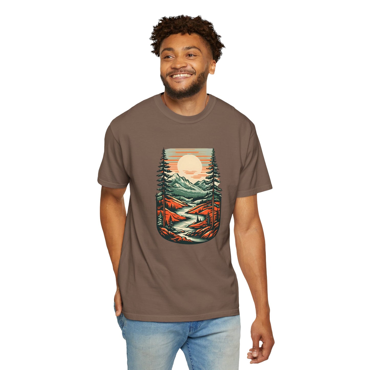Unisex Garment-Dyed Nature Illustration T-shirt - Perfect for Outdoor Lovers