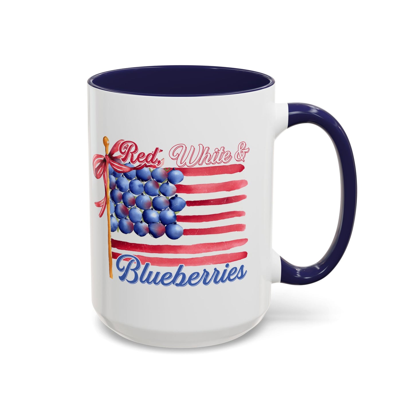 July 4th Accent Coffee Mug with Red, White & Blueberries Design, Patriotic Mug, Americana Decor, Summer BBQ Drinkware, Holiday Gift