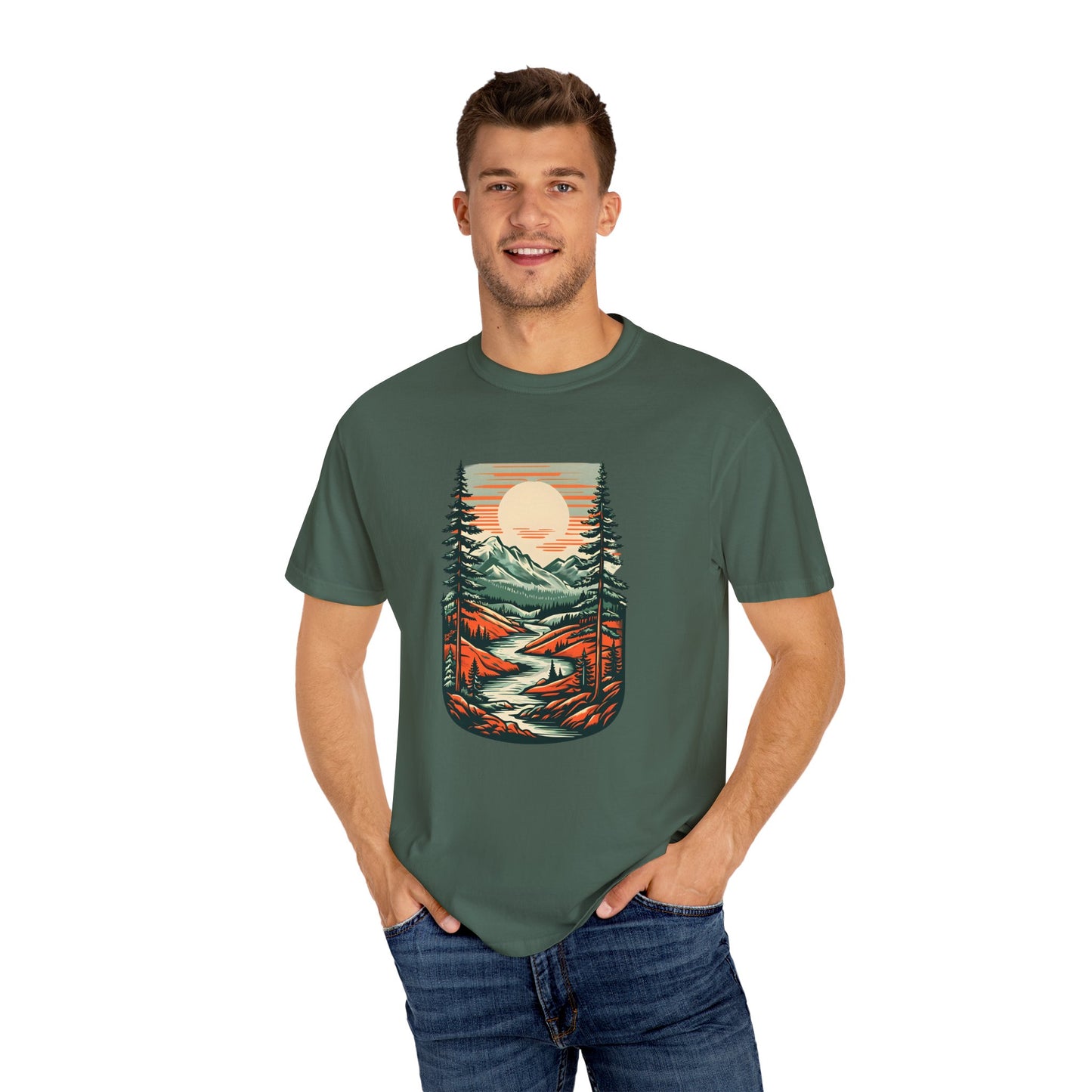 Unisex Garment-Dyed Nature Illustration T-shirt - Perfect for Outdoor Lovers