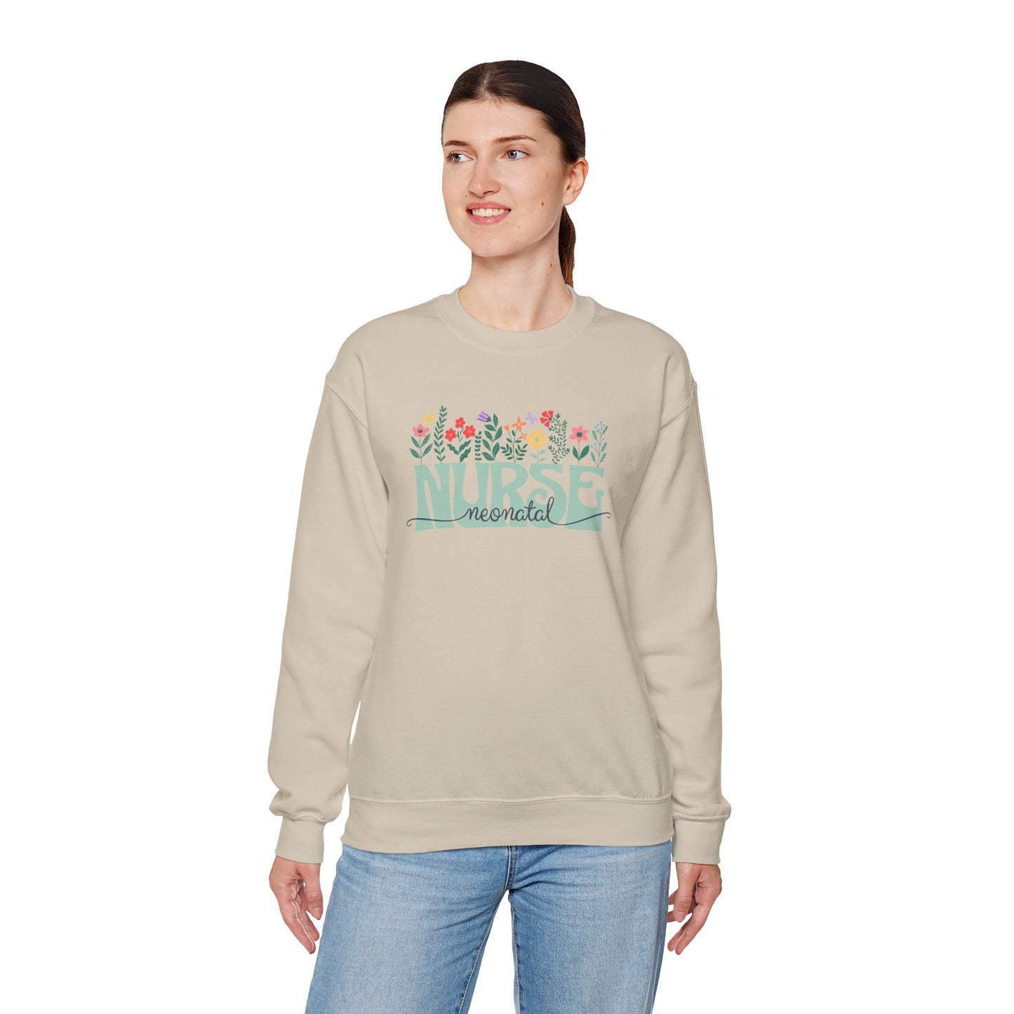 Floral Neonatal Nurse Sweatshirt - Unisex Heavy Blend™ Crewneck