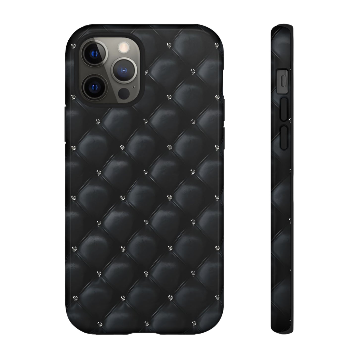 Stylish Tough Phone Case - Elegant Black Quilted Design