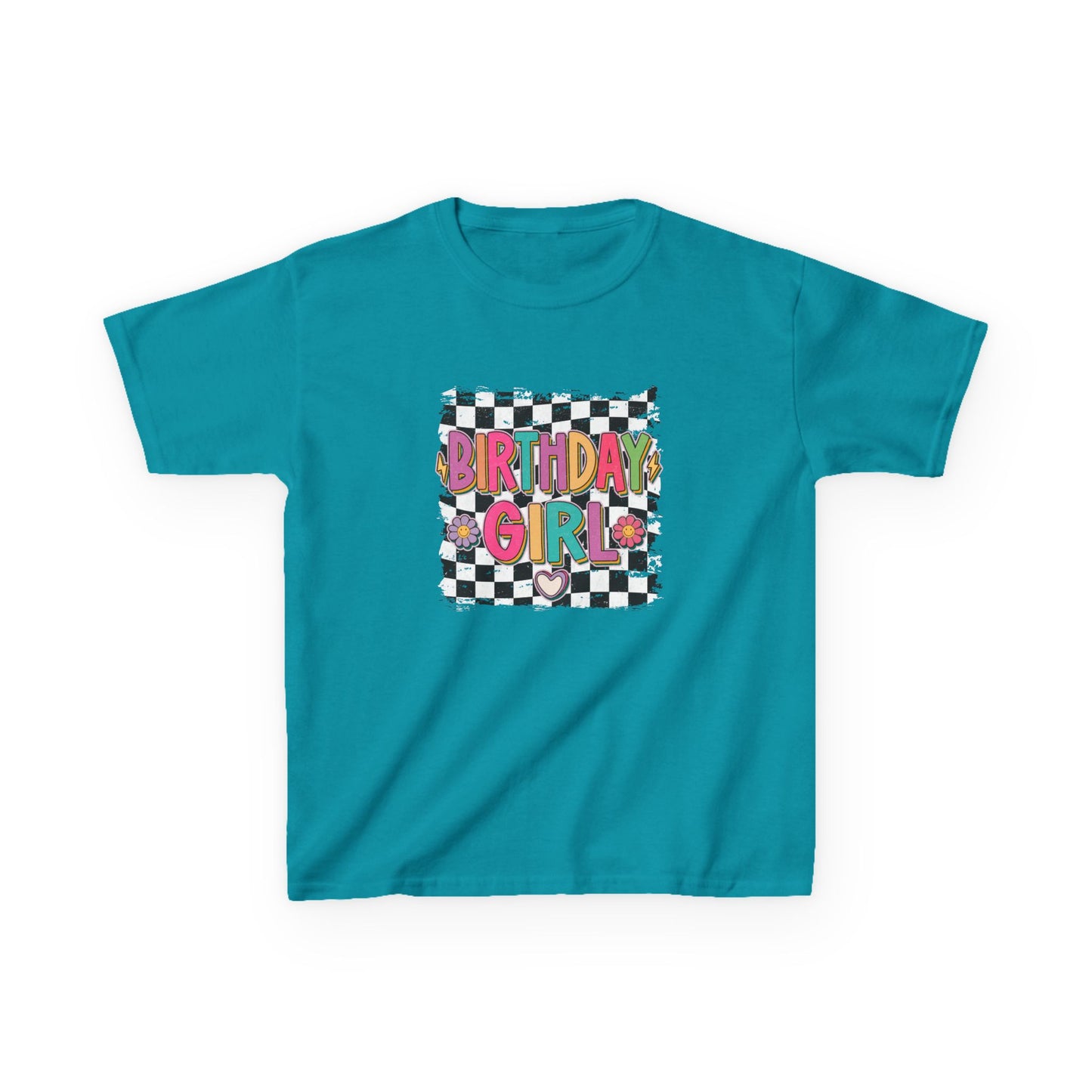 Birthday Girl Kids Heavy Cotton Tee - Fun Checkered Design for Celebrations