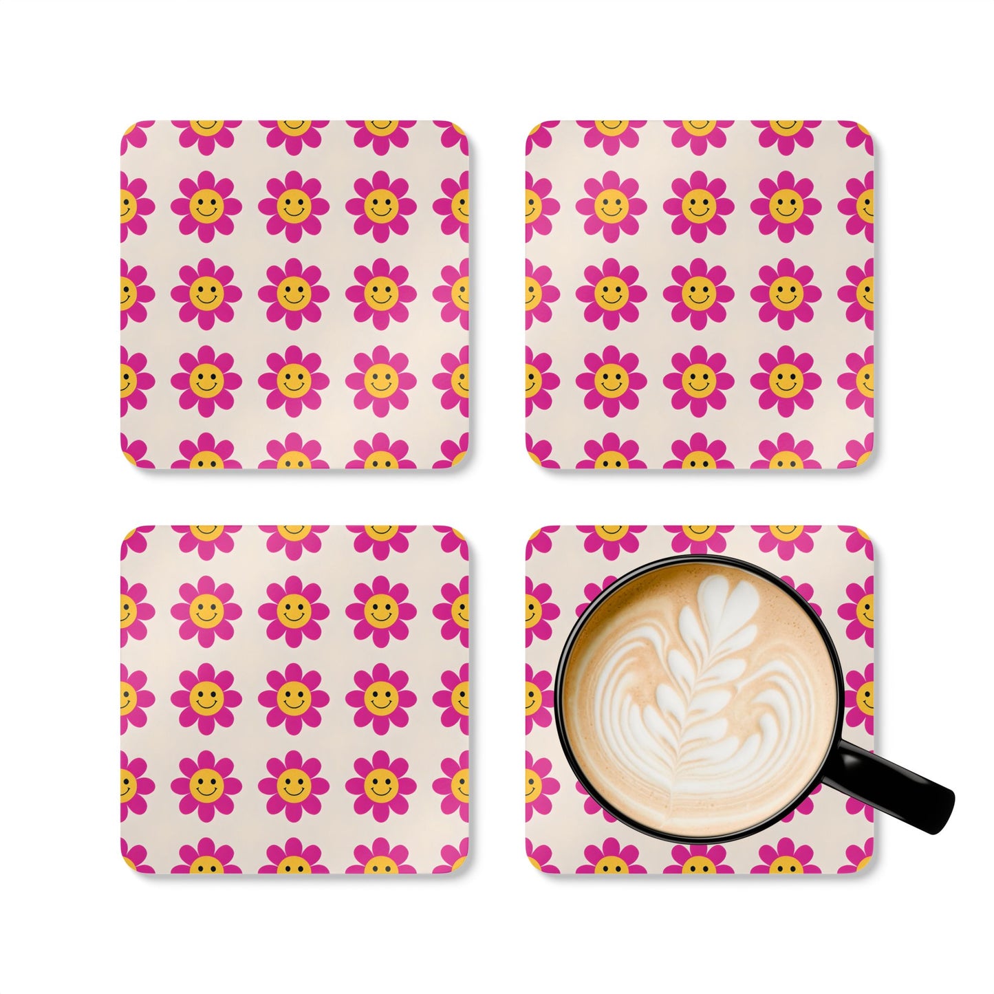 Sunny Floral Cork Coaster Set - Eco-Friendly Drink Coasters for Home Decor