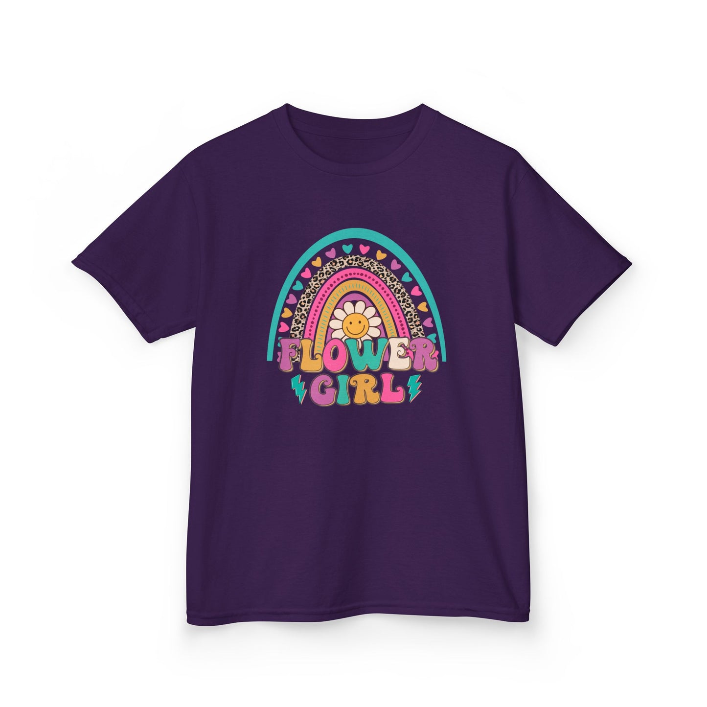 Flower Girl Kids Heavy Cotton Tee - Colorful Rainbow Design for Flower Girls