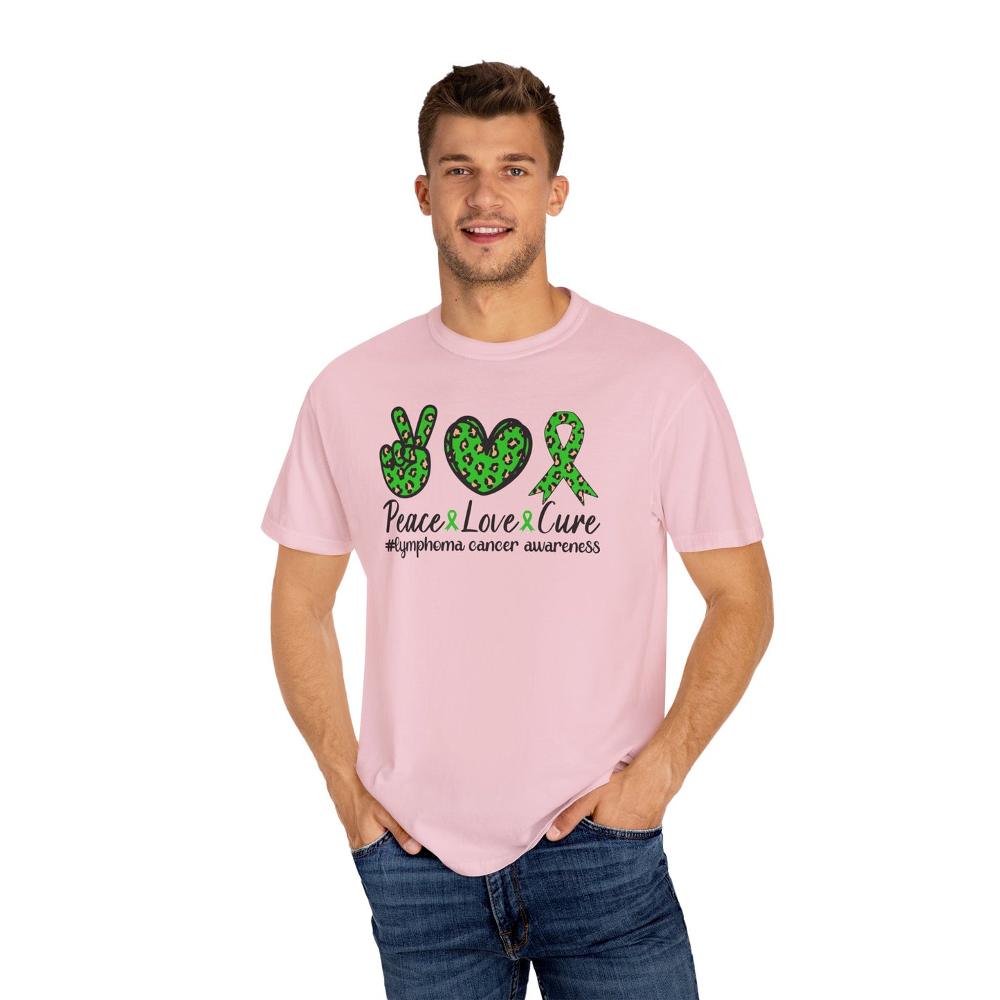 Peace, Love, Cure Unisex Garment-Dyed T-shirt for Lymphoma Awareness, Comfortable Tee, Cancer Support Shirt, Gift for Awareness [...]