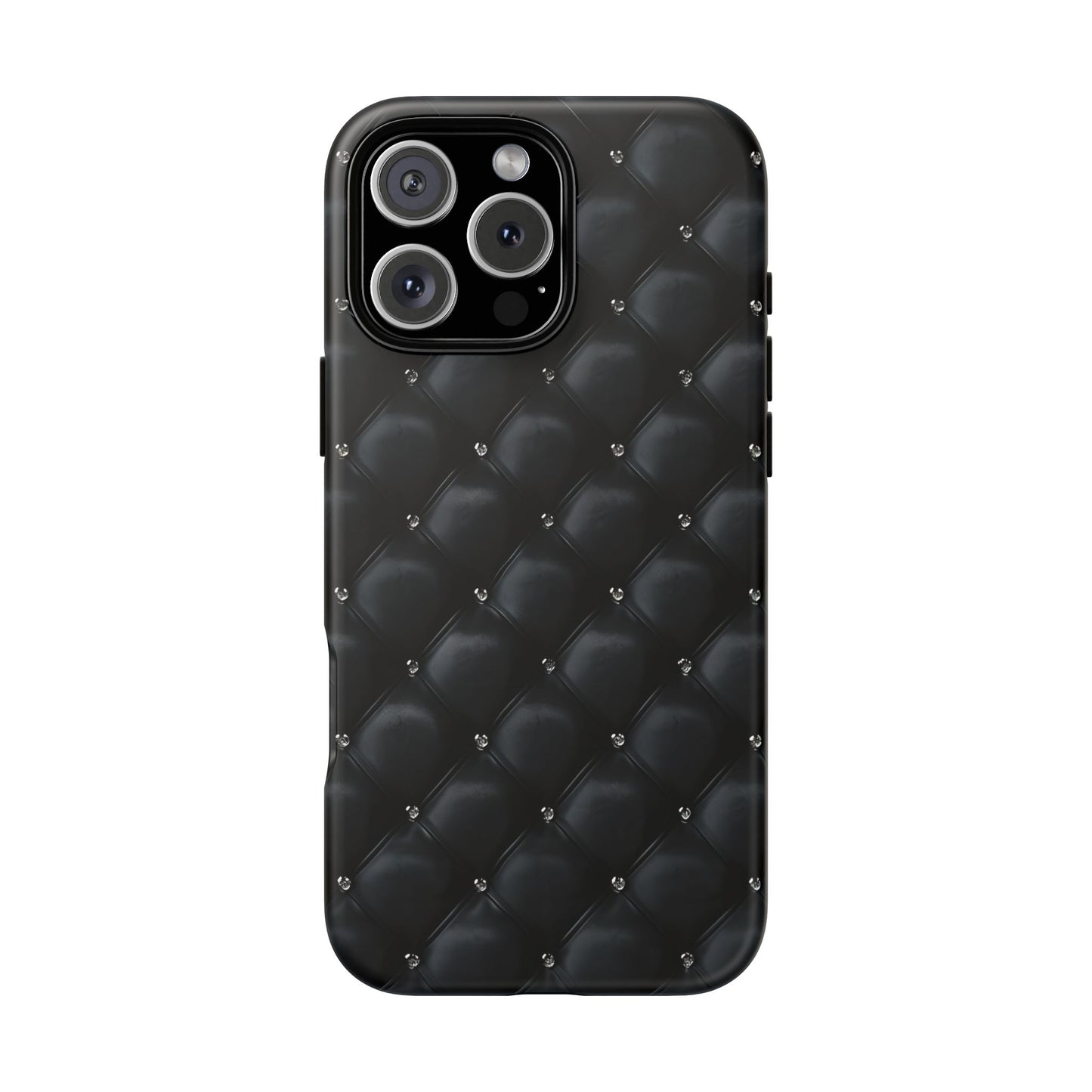 Stylish Tough Phone Case - Elegant Black Quilted Design
