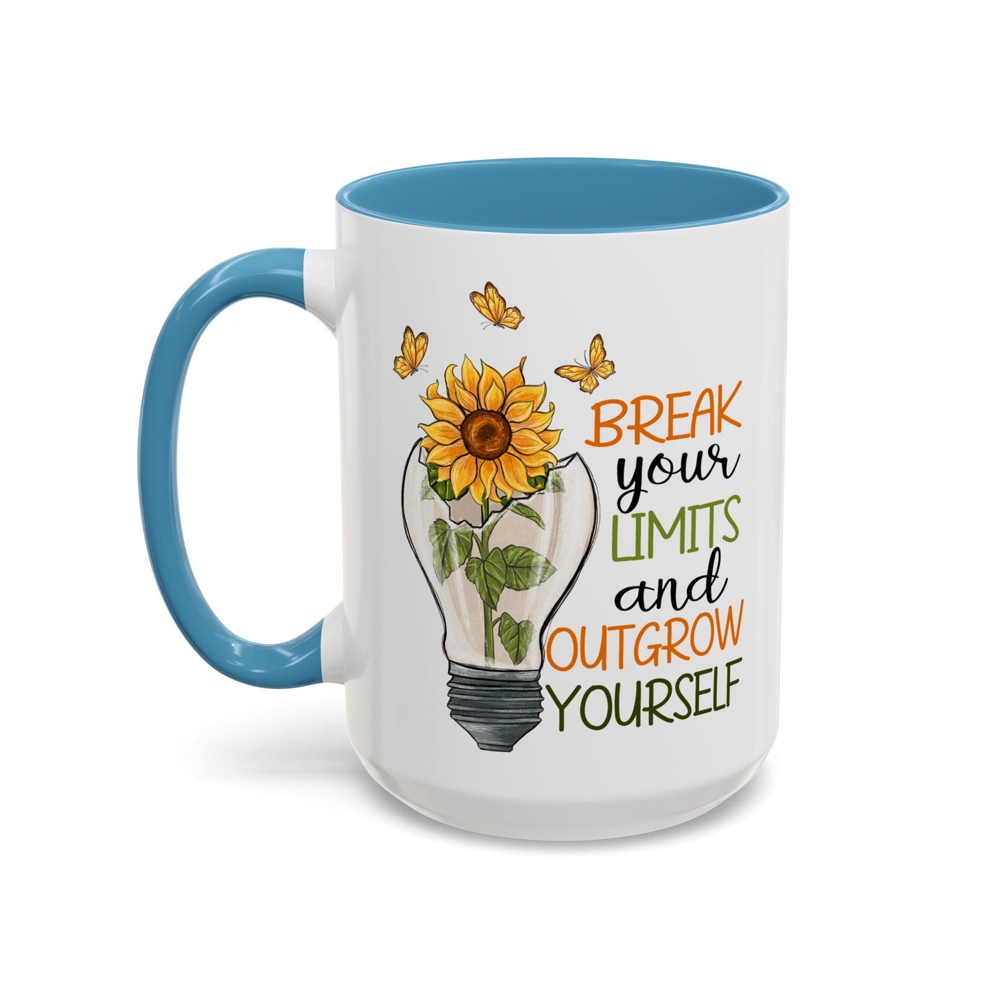 Inspirational Sunflower Coffee Mug - Break Your Limits & Outgrow Yourself - 15oz