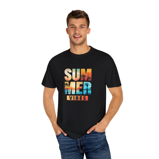 Summer Vibes Unisex Garment-Dyed T-shirt - Relaxed Beach Style Tee