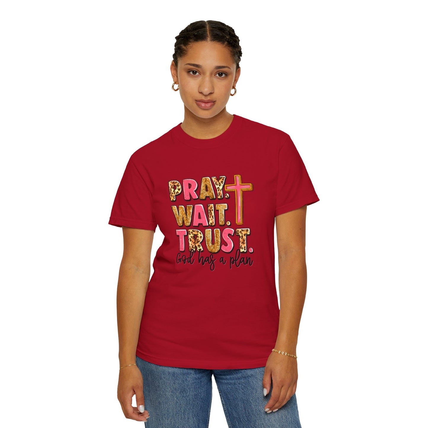 Inspirational Unisex Garment-Dyed T-Shirt - 'Pray Wait Trust'