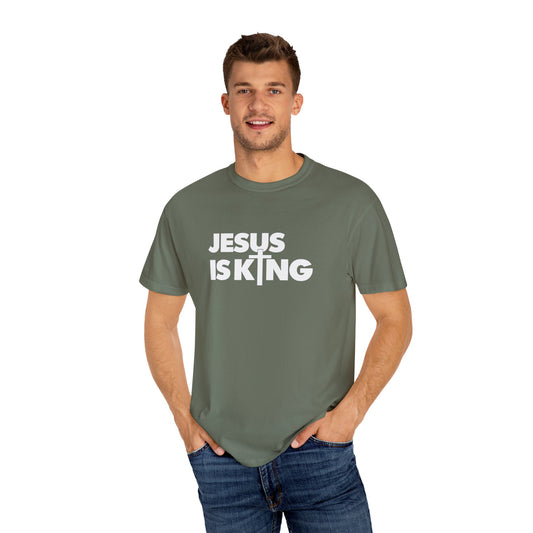 Unisex Garment-Dyed T-Shirt - "Jesus is King" Inspirational Tee
