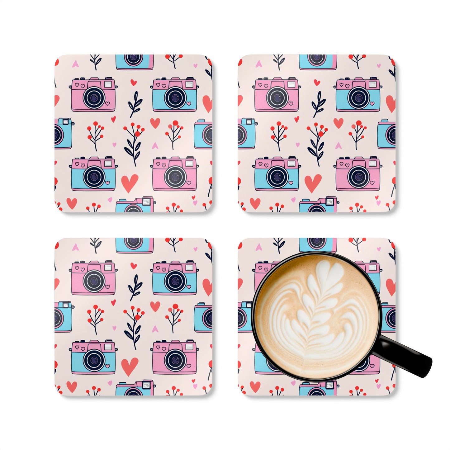 Cute Floral Camera Cork Coaster Set - Perfect for Home Décor & Gift Giving
