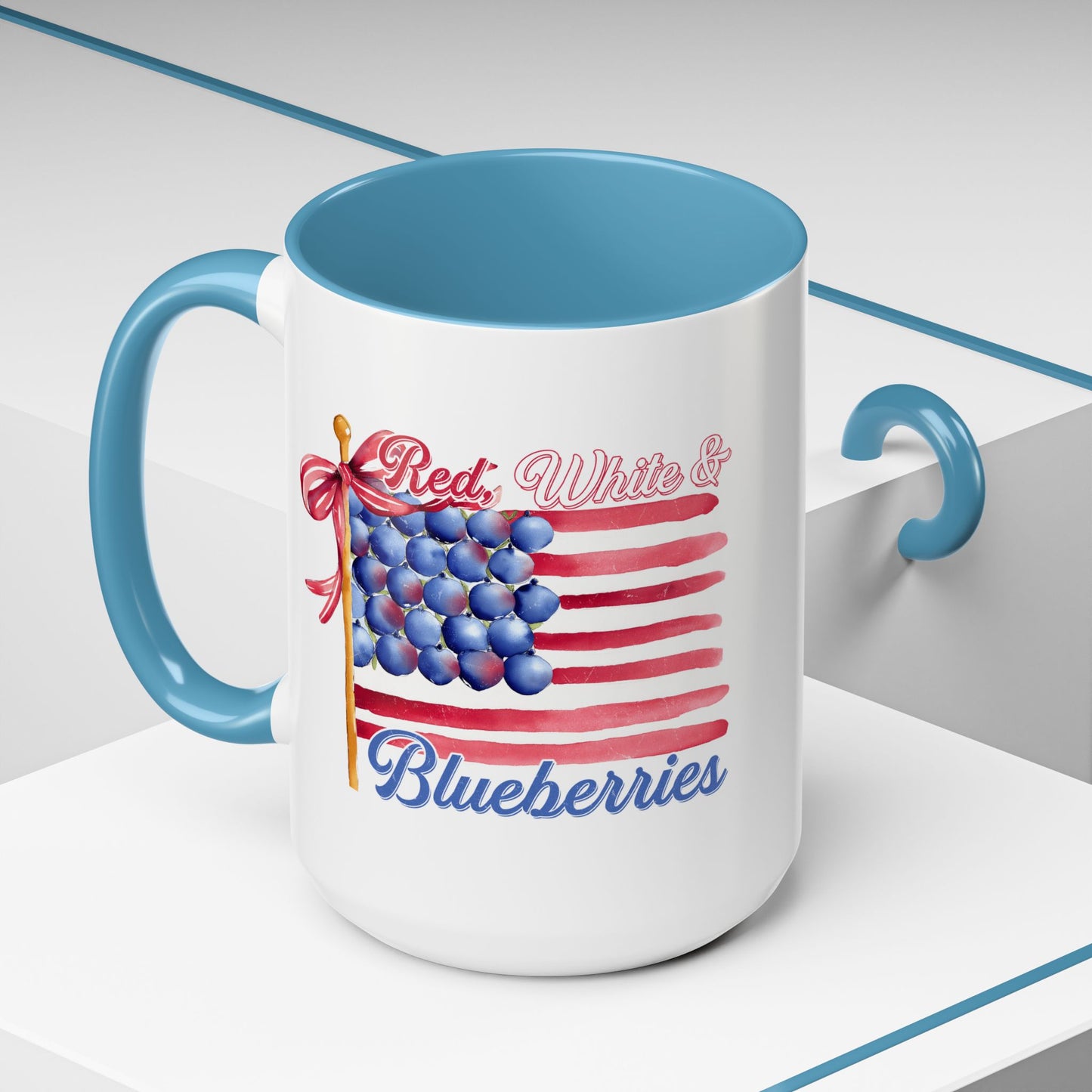July 4th Accent Coffee Mug with Red, White & Blueberries Design, Patriotic Mug, Americana Decor, Summer BBQ Drinkware, Holiday Gift