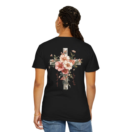 Inspirational Flower Cross T-shirt - Jesus is the Light Design